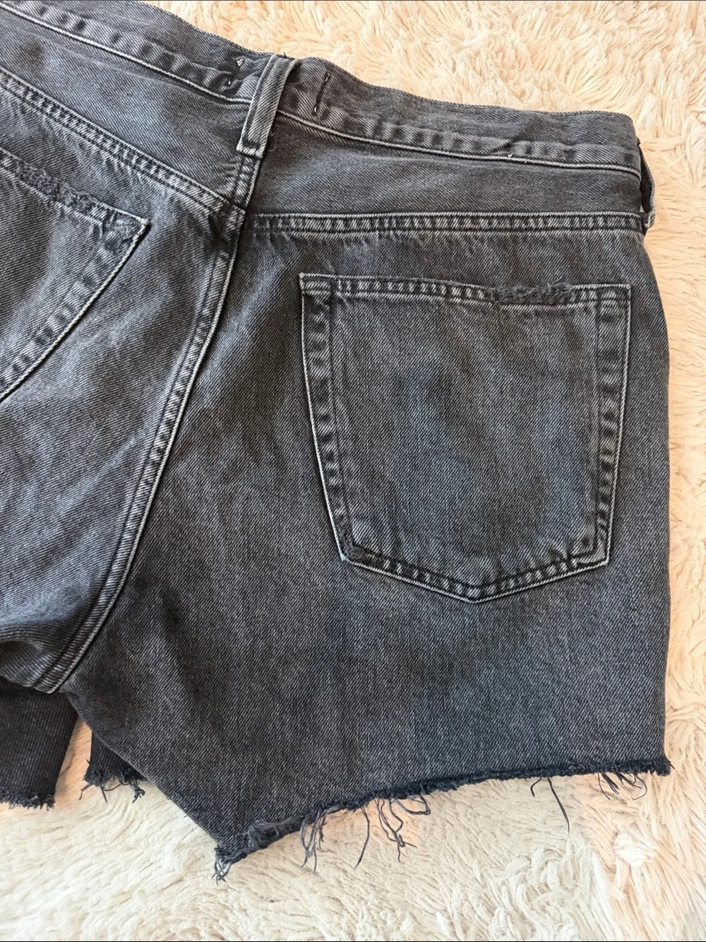 Agolde Parker long washed Black High-Rise Raw Hem Denim Shorts